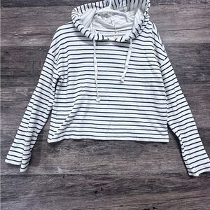 BP White Striped Long Sleeve Cropped Hoodie